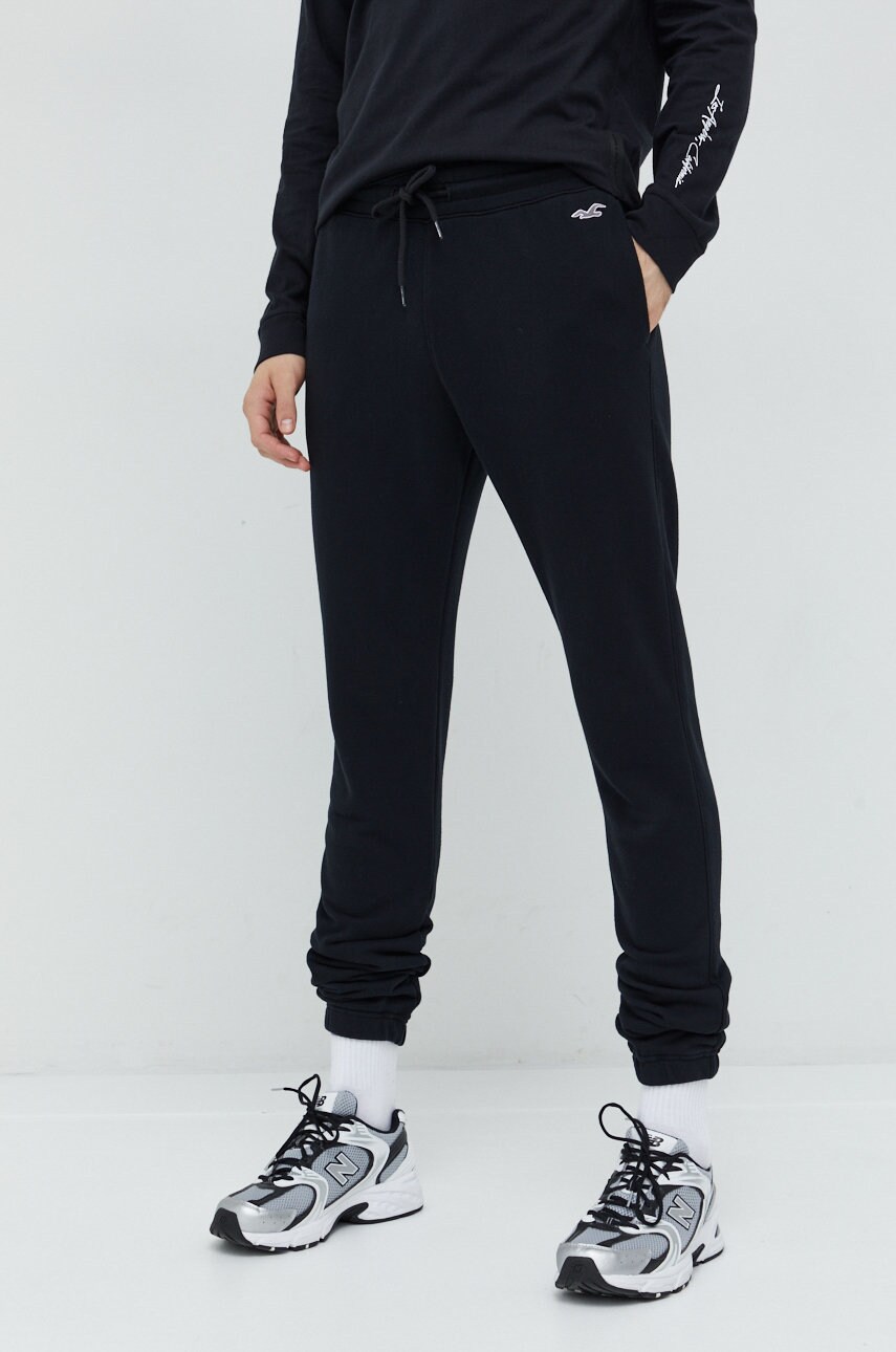 Hollister co. pantaloni de trening barbati, culoarea negru, neted