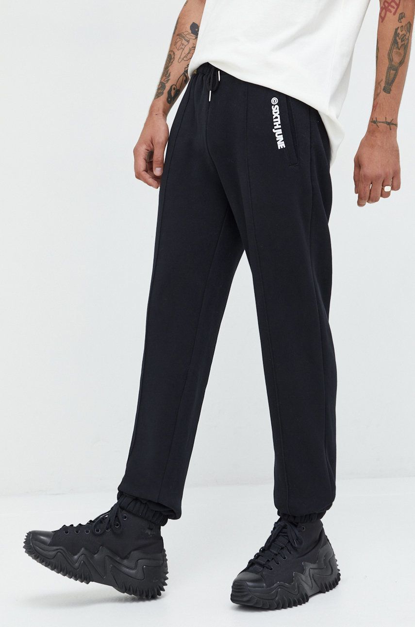 Sixth June pantaloni de trening barbati, culoarea negru, cu imprimeu answear.ro imagine noua