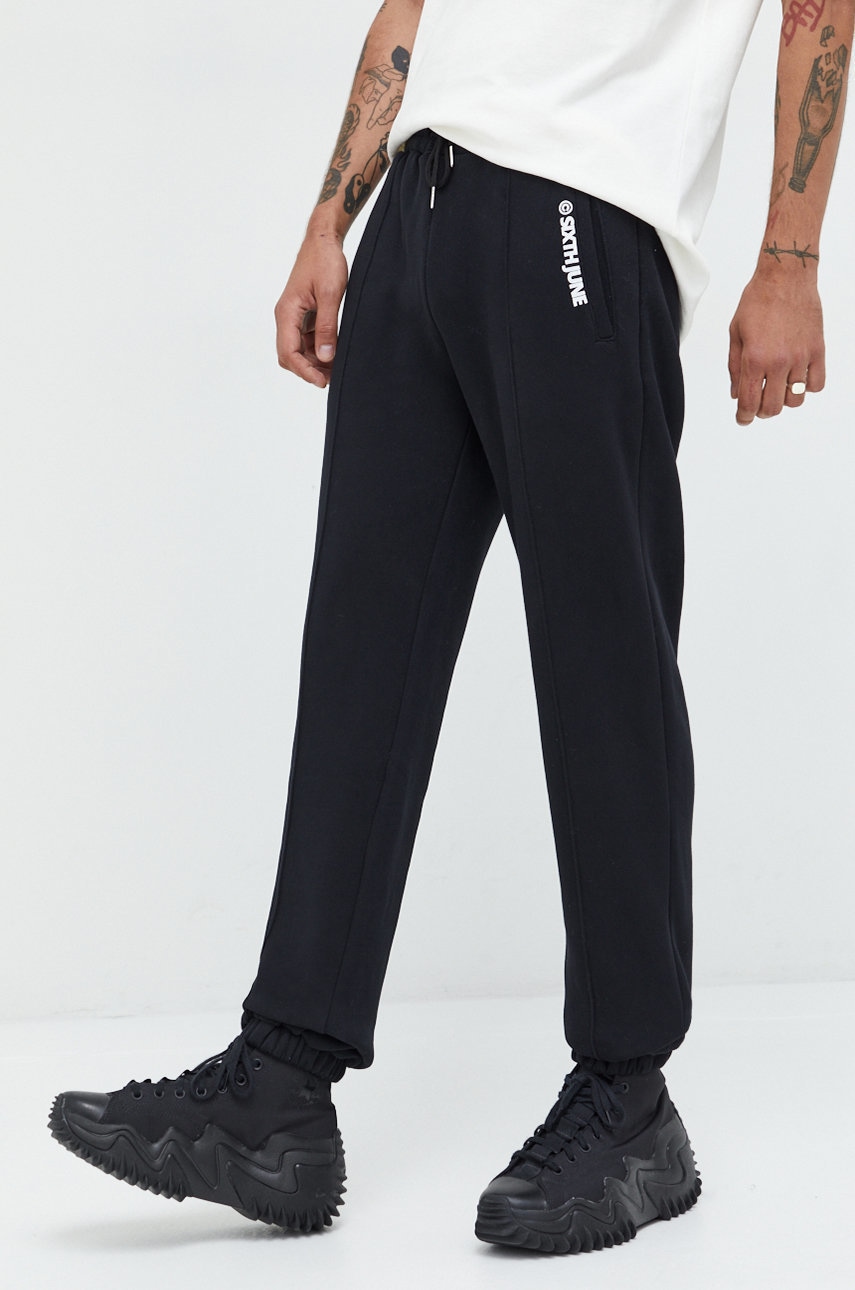 Sixth June pantaloni de trening barbati, culoarea negru, cu imprimeu