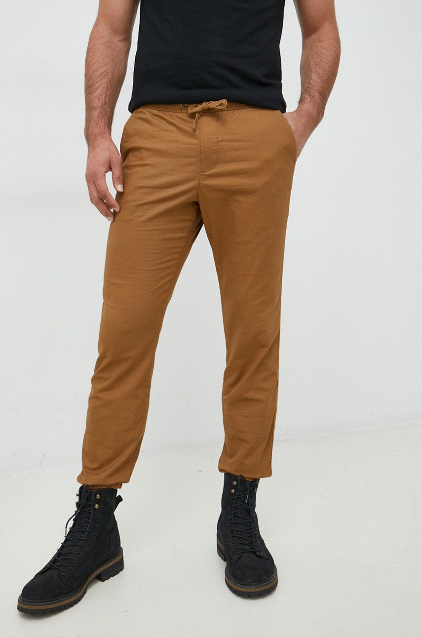 Kalhoty GAP pánské, hnědá barva - hnědá -  98% Bavlna