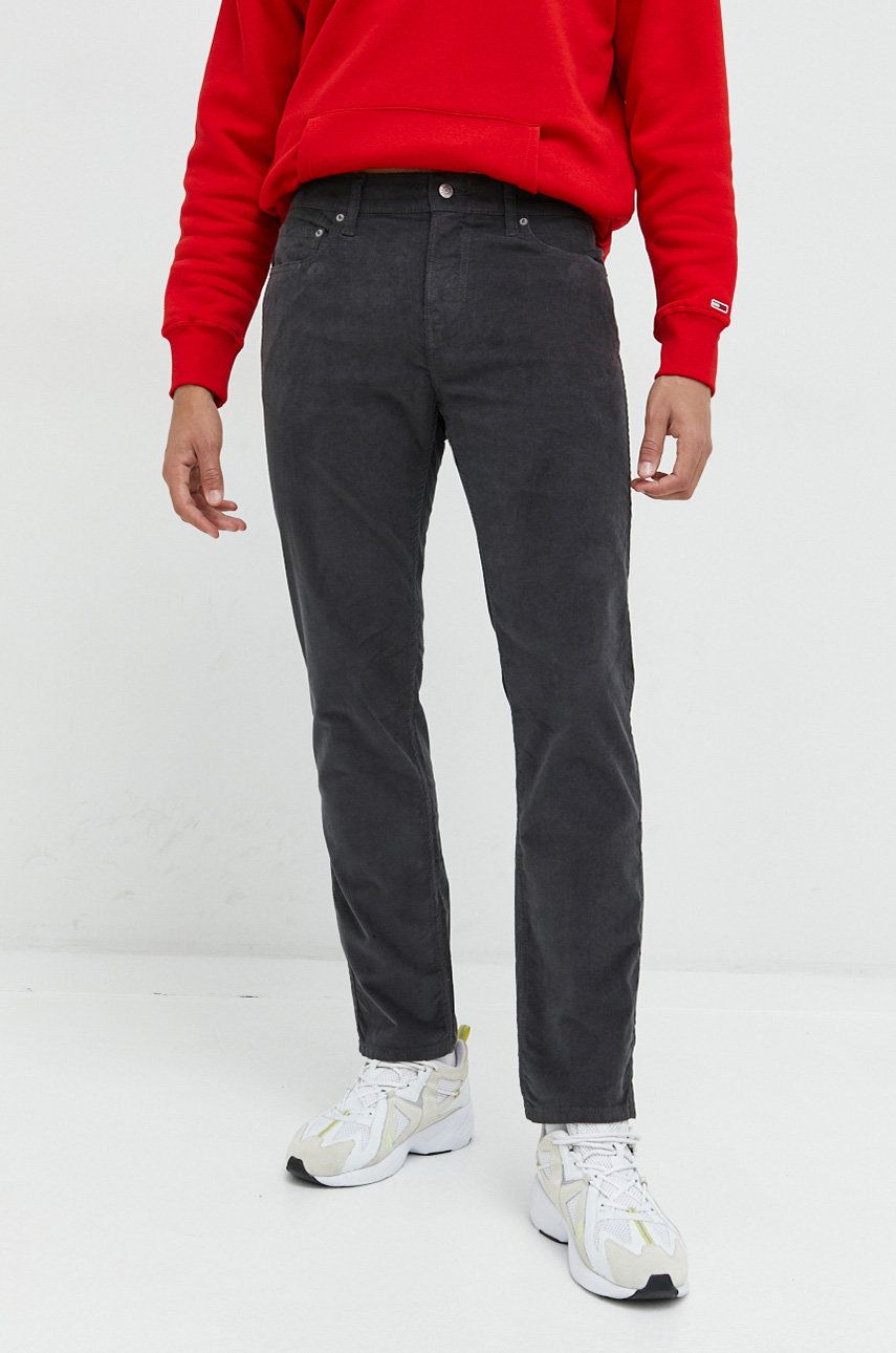 Hollister Co. pantaloni de catifea cord barbati, culoarea gri, drept