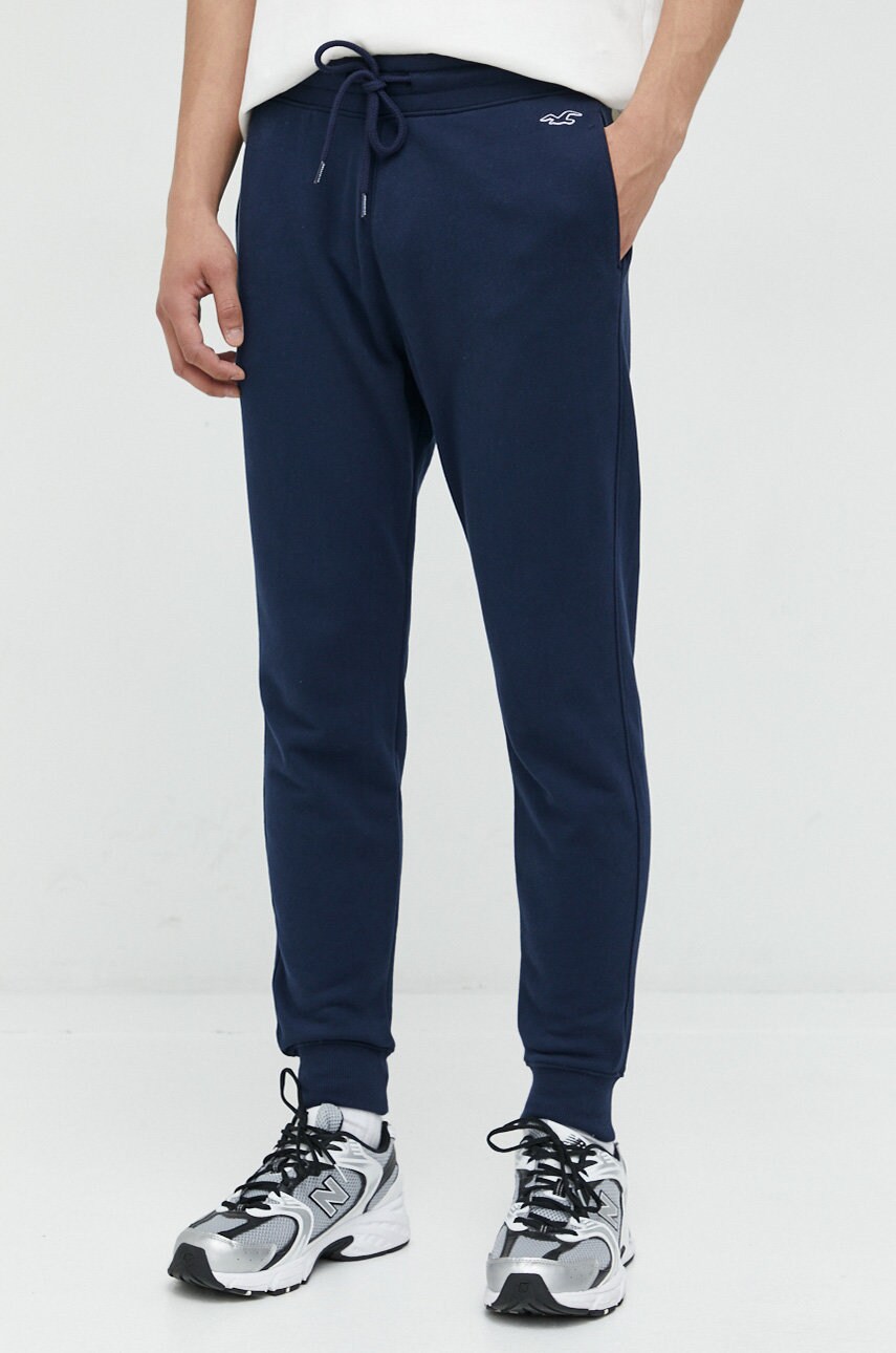 Hollister co. pantaloni de trening barbati, culoarea albastru marin, neted