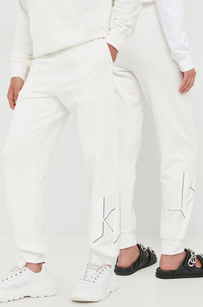 Karl Lagerfeld pantaloni de trening culoarea alb, answear.ro