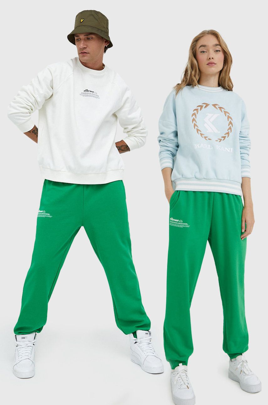 Ellesse pantaloni de trening din bumbac culoarea verde, neted answear.ro imagine noua