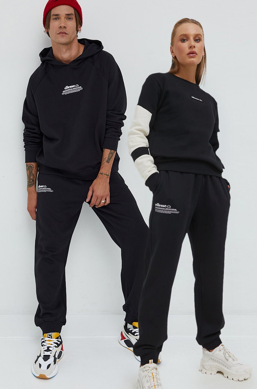 Ellesse pantaloni de trening din bumbac culoarea negru, neted