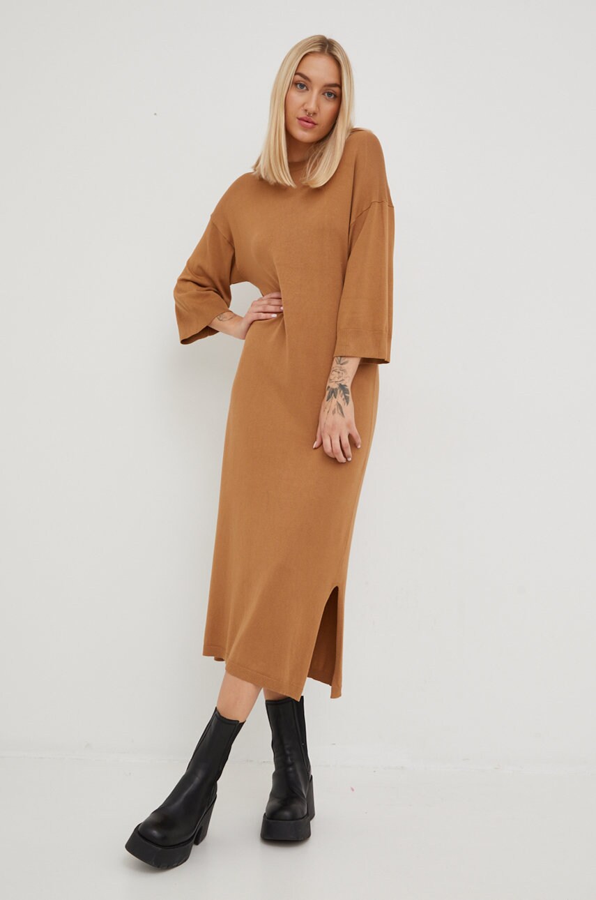 Only rochie culoarea maro, midi, drept