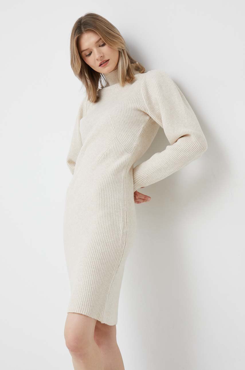 Y.A.S rochie din amestec de lana culoarea bej, mini, mulata