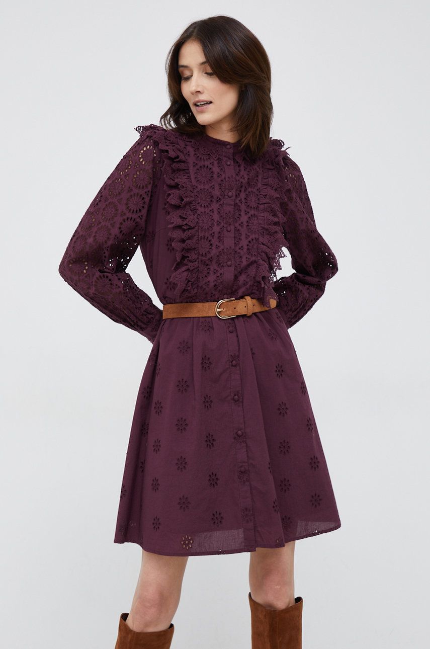 Y.A.S rochie din bumbac culoarea violet, mini, evazati