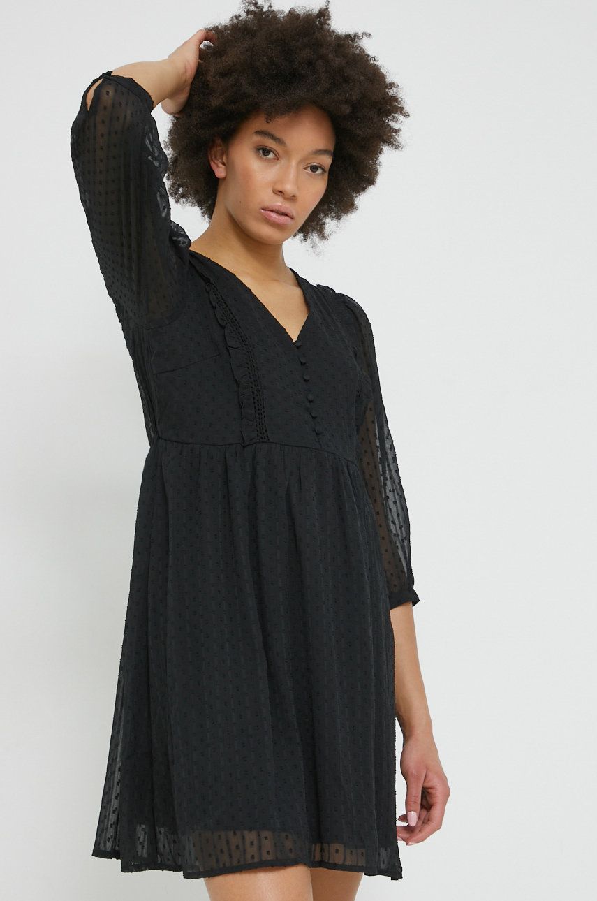 Šaty Vila černá barva, mini - černá -  Hlavní materiál: 100% Polyester Podšívka: 100% Poly