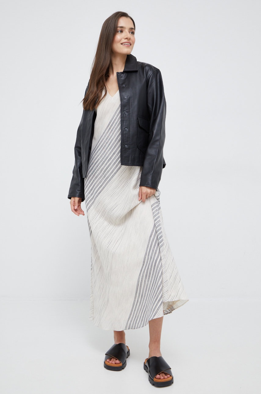 

Платье с примесью шелка Dkny цвет бежевый maxi прямая