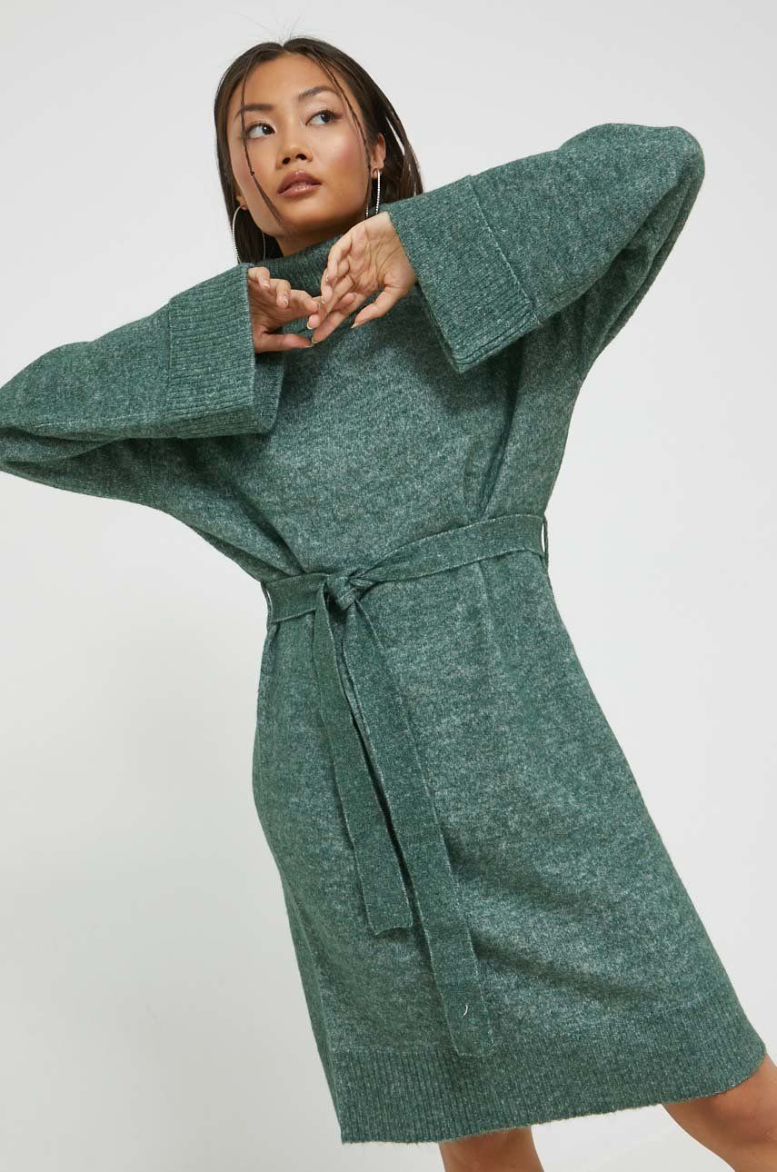Vila rochie din amestec de lana culoarea verde, mini, oversize
