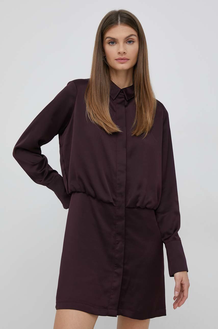 Šaty Dkny fialová barva, mini - fialová -  100% Polyester