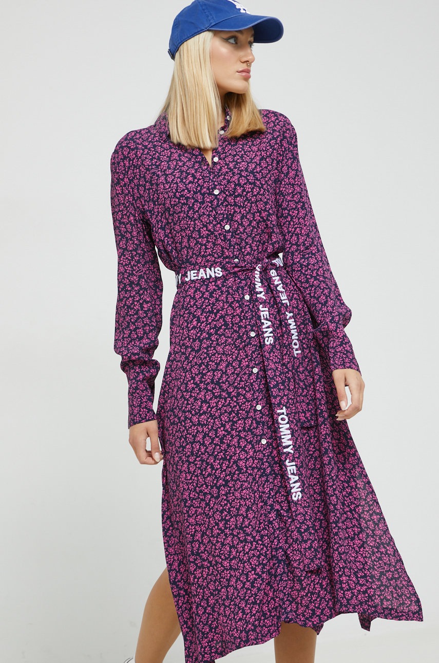 

Платье Tommy Jeans цвет фиолетовый maxi прямая