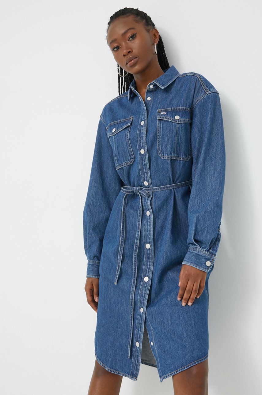 

Дънкова рокля Tommy Jeans къс модел със стандартна кройка, Син