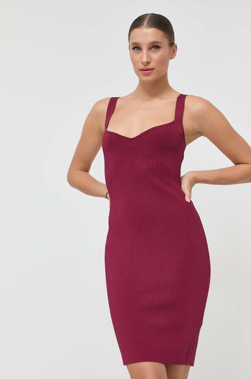 Šaty Guess vínová barva, mini - burgundské -  85 % Viskóza