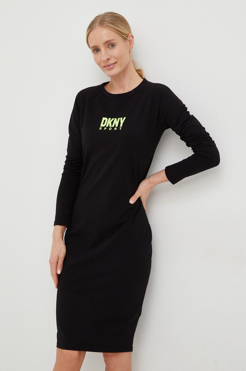 

Рокля Dkny в черно къс модел с кройка по тялото, Черен