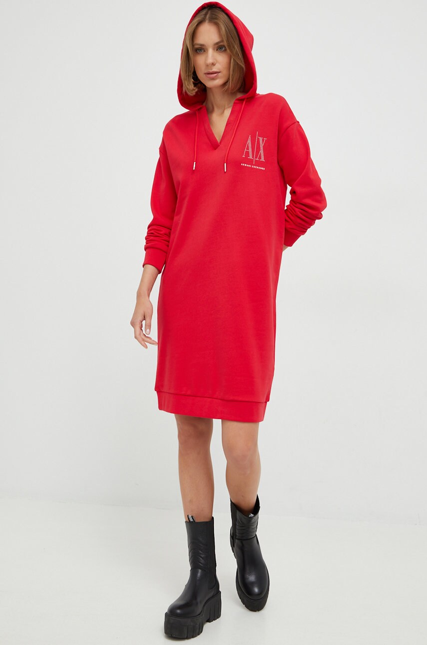 Armani Exchange rochie din bumbac culoarea rosu, midi, drept