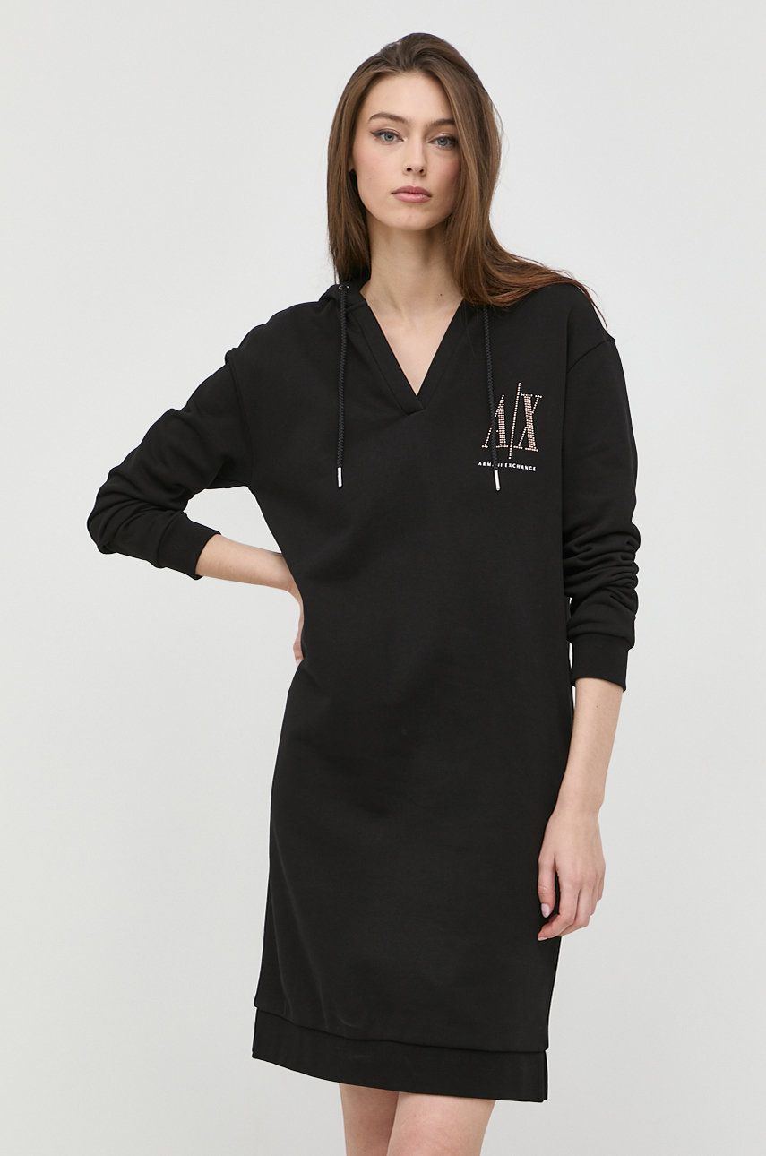 Armani Exchange rochie din bumbac culoarea negru, midi, drept answear.ro imagine noua