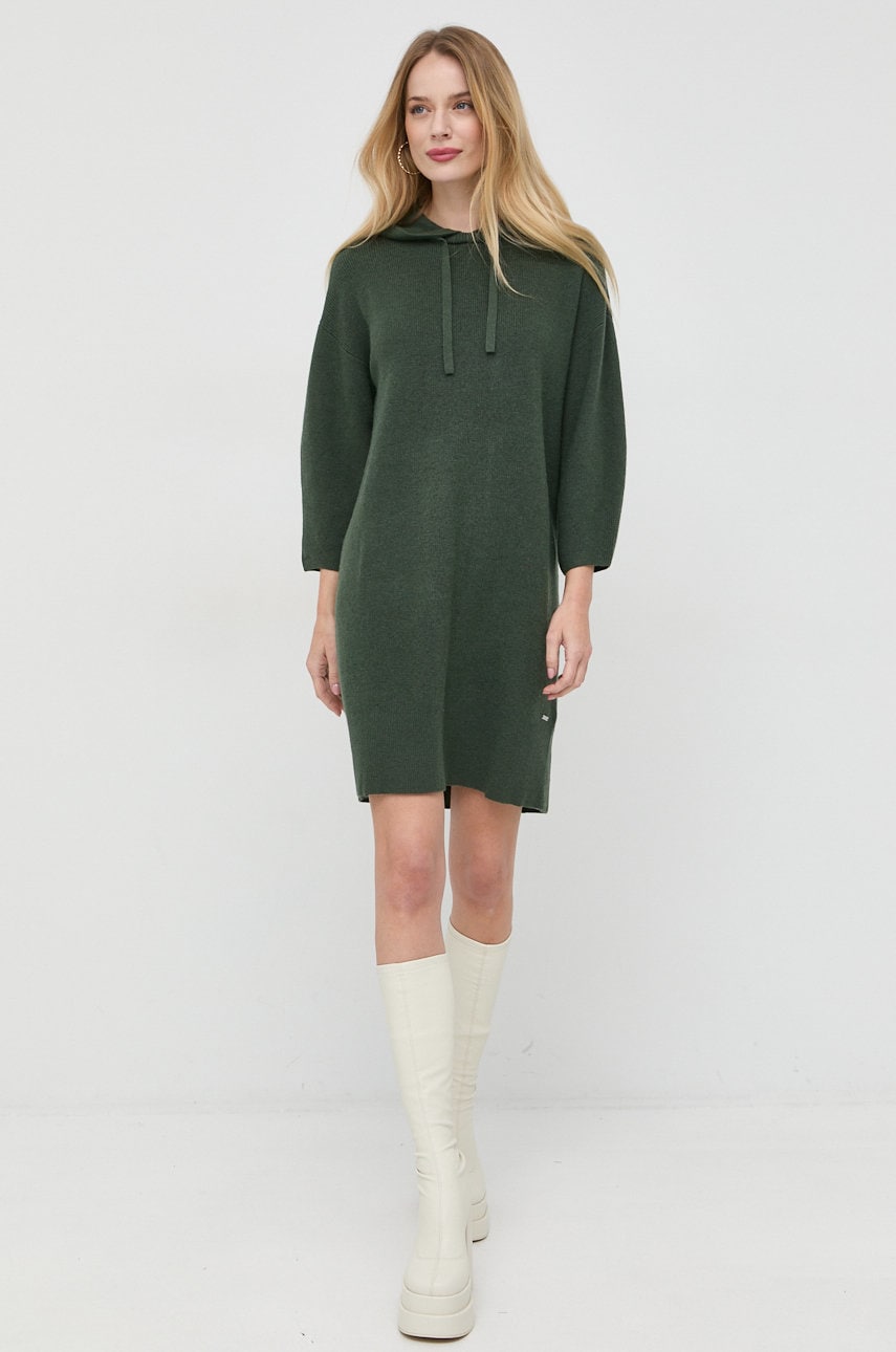 Armani Exchange rochie din lana culoarea verde, mini, oversize