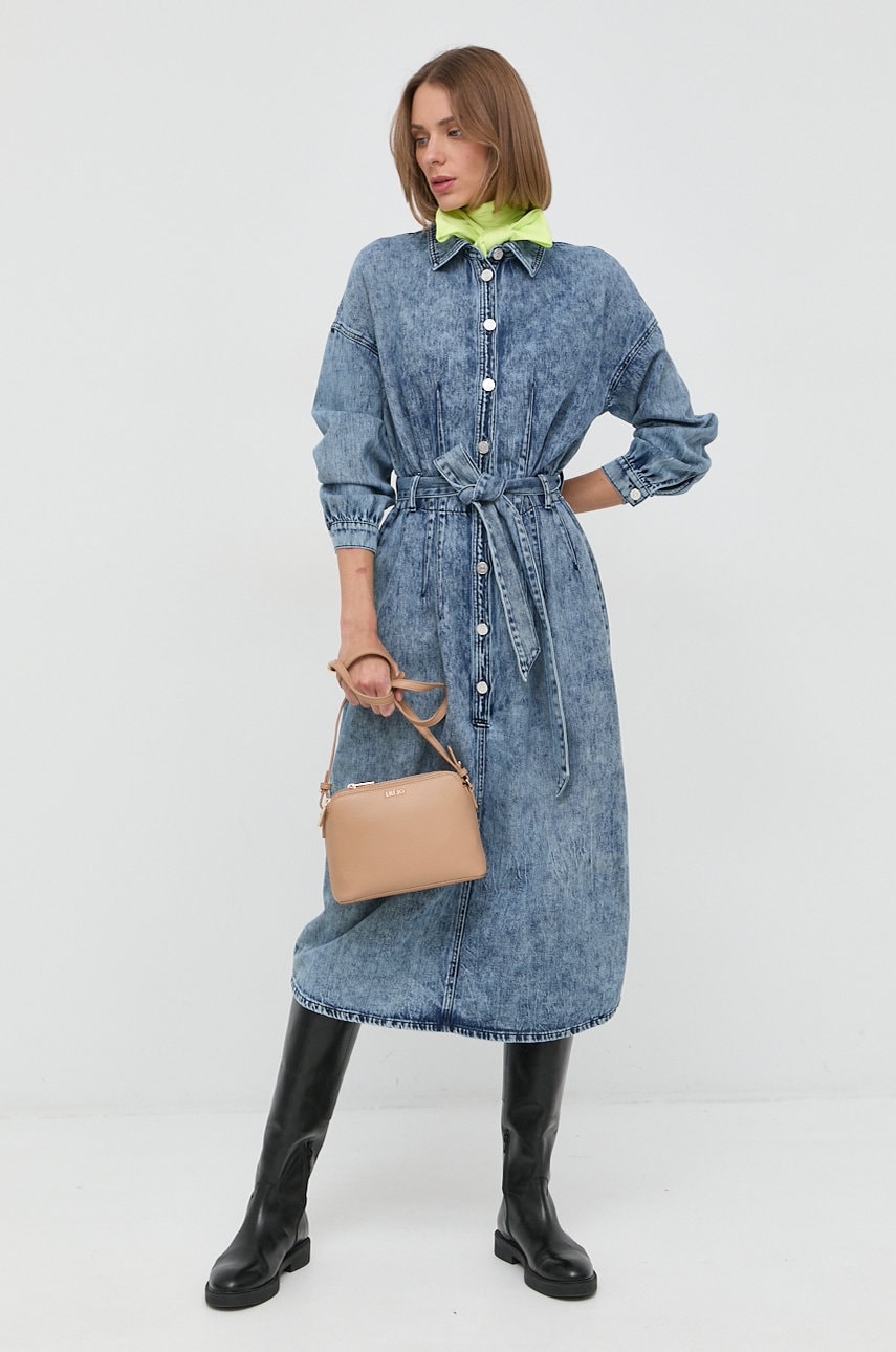 Armani Exchange rochie jeans midi, evazati