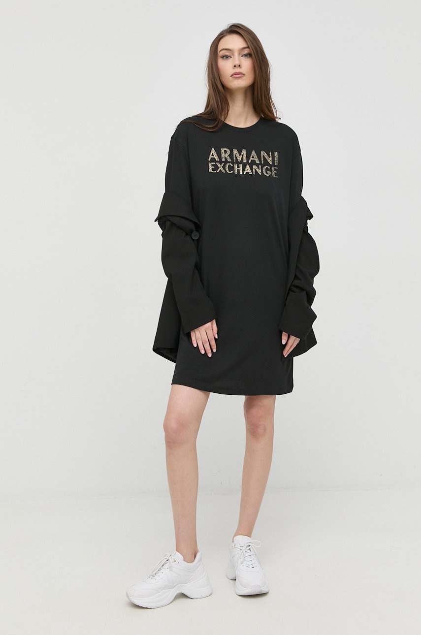 

Хлопковое платье Armani Exchange цвет чёрный mini oversize