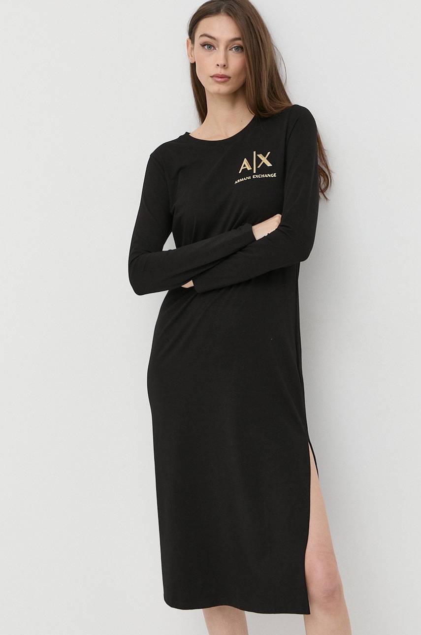 

Рокля Armani Exchange в черно среднодълъг модел със стандартна кройка, Черен