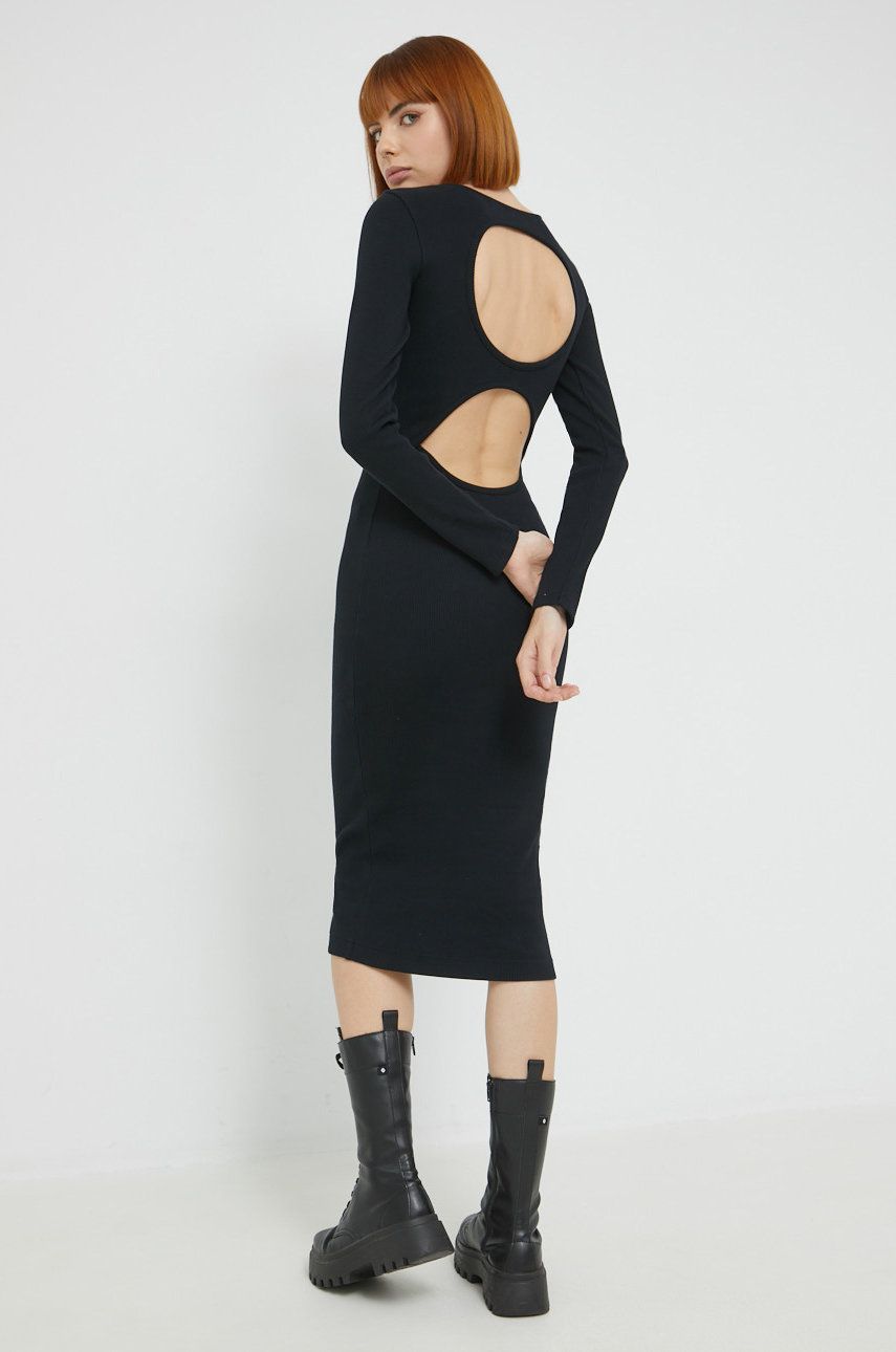 Šaty HUGO černá barva, midi - černá -  95% Bavlna