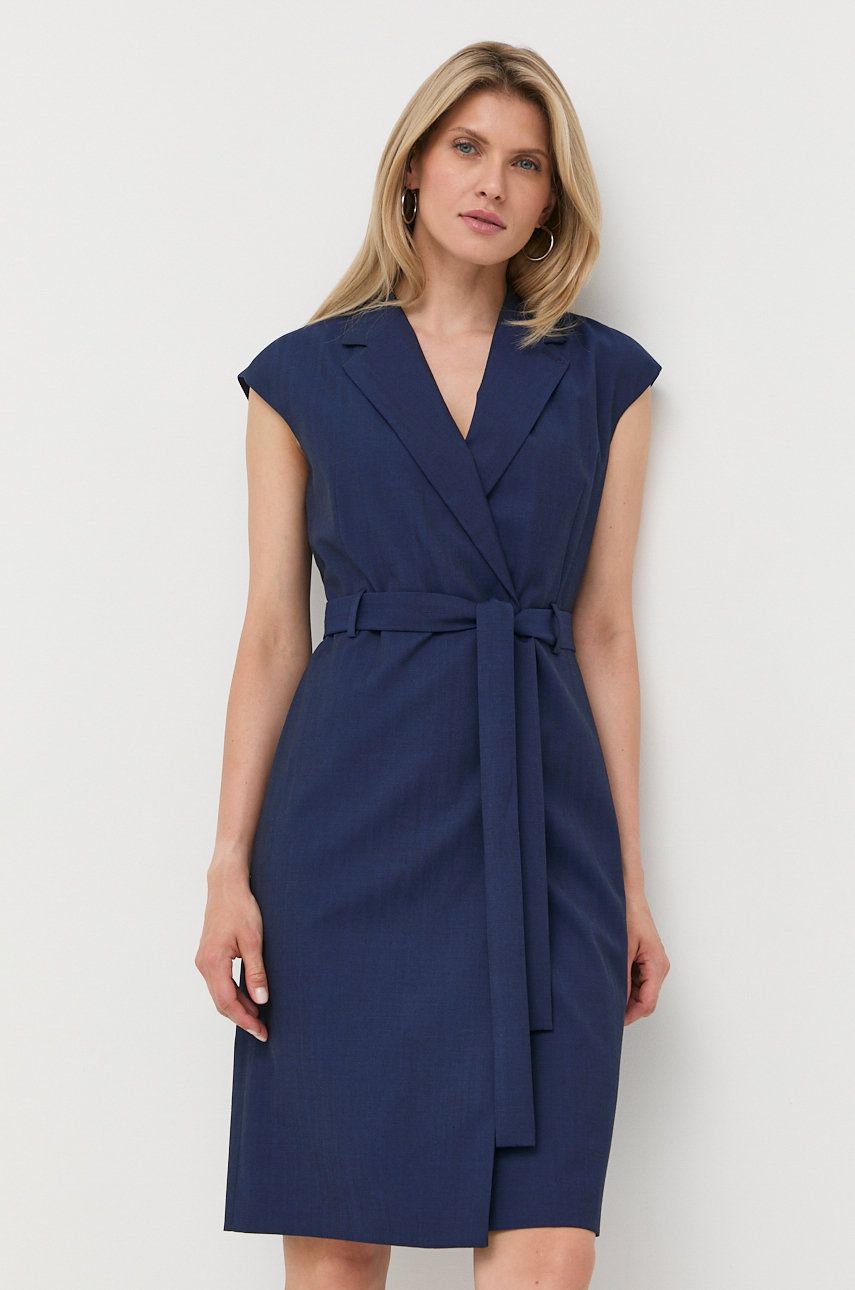 BOSS rochie din lana culoarea albastru marin, mini, drept