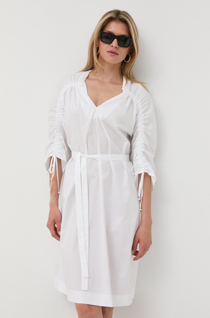 Bavlněné šaty BOSS bílá barva, mini - bílá -  100% Bavlna