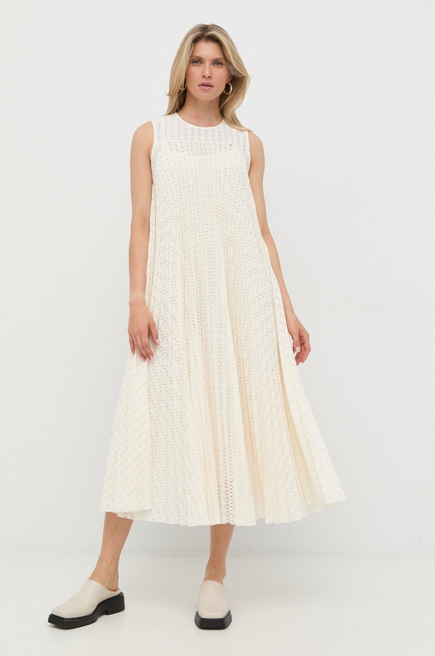 Boss rochie culoarea bej, maxi, evazati