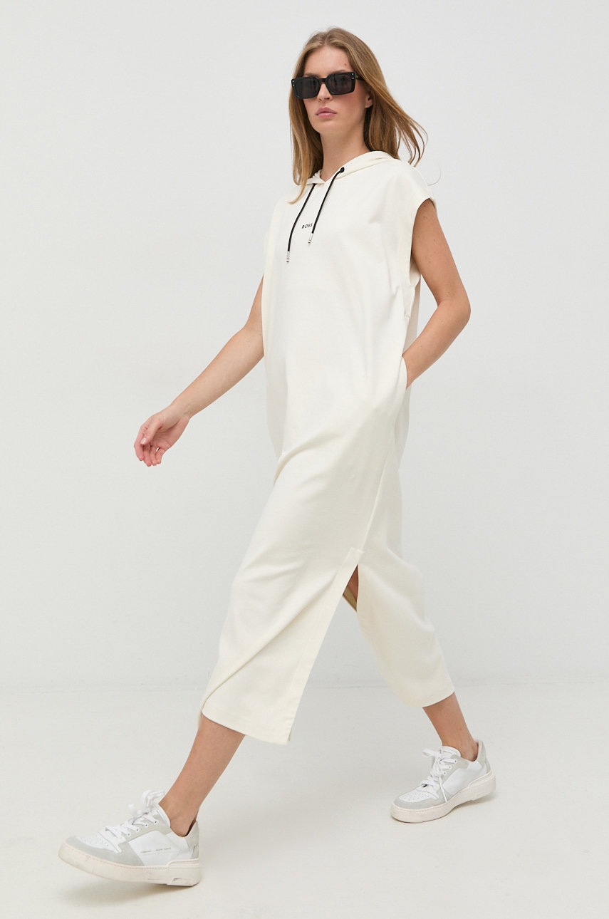 

Бавовняна сукня BOSS колір білий maxi oversize