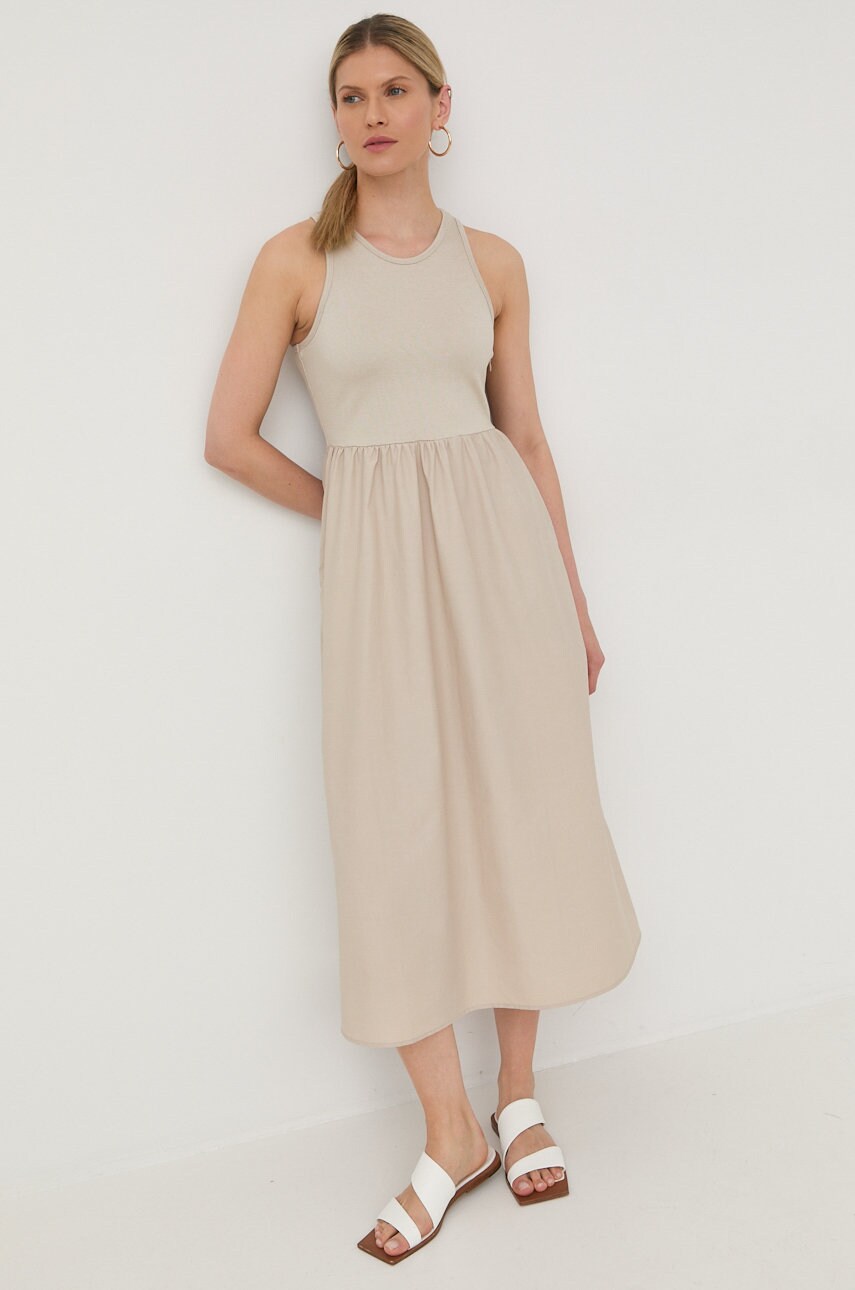 Gestuz rochie culoarea bej, maxi, evazati