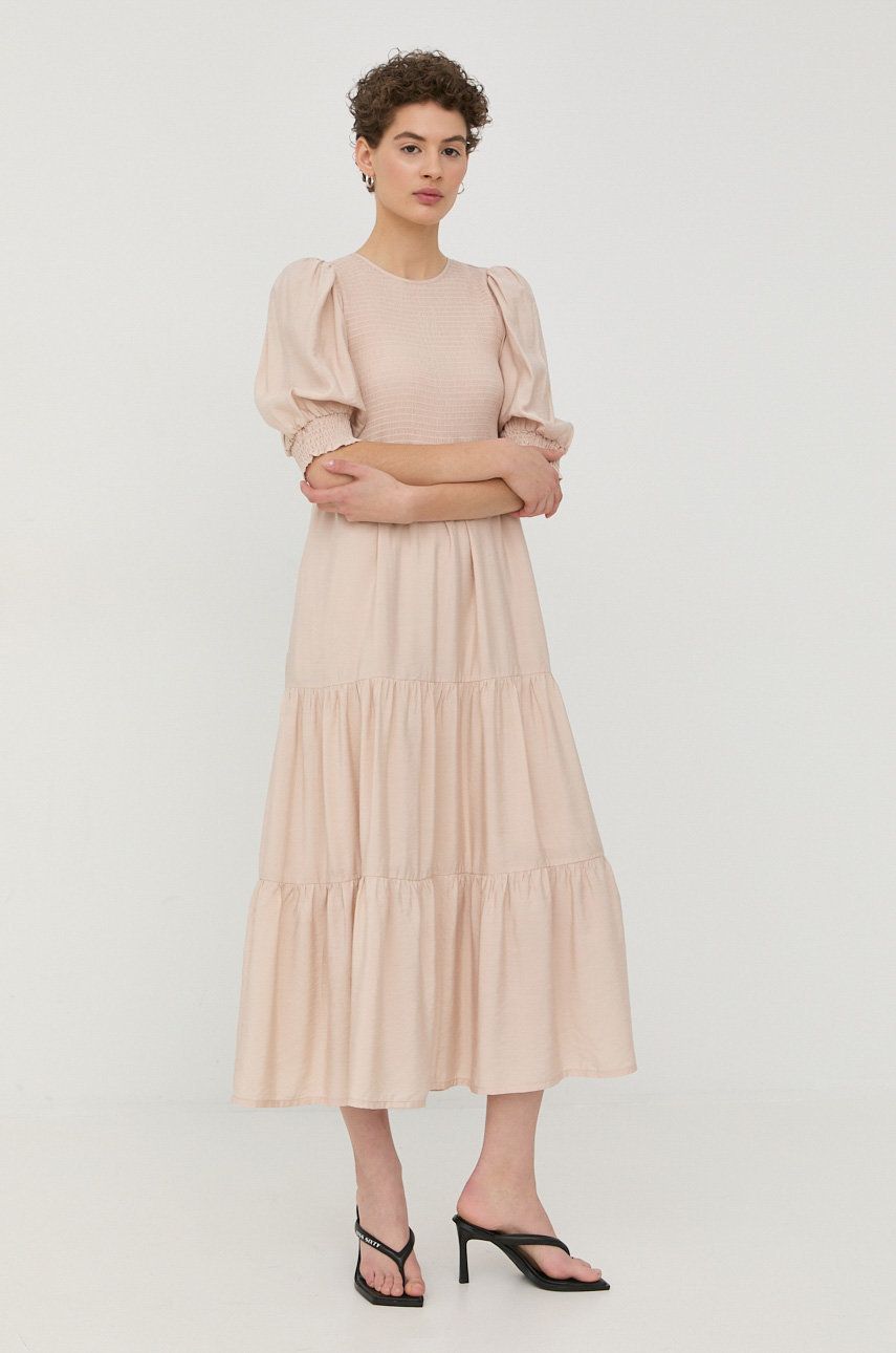 Bavlněné šaty Gestuz béžová barva, mini - béžová -  Podšívka: 100% Viskóza Hlavní materiál
