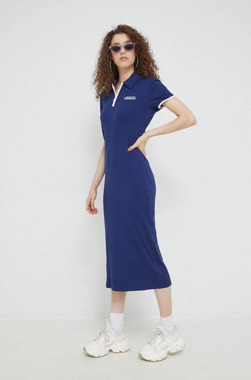adidas Originals rochie culoarea albastru marin, midi, mulata image7