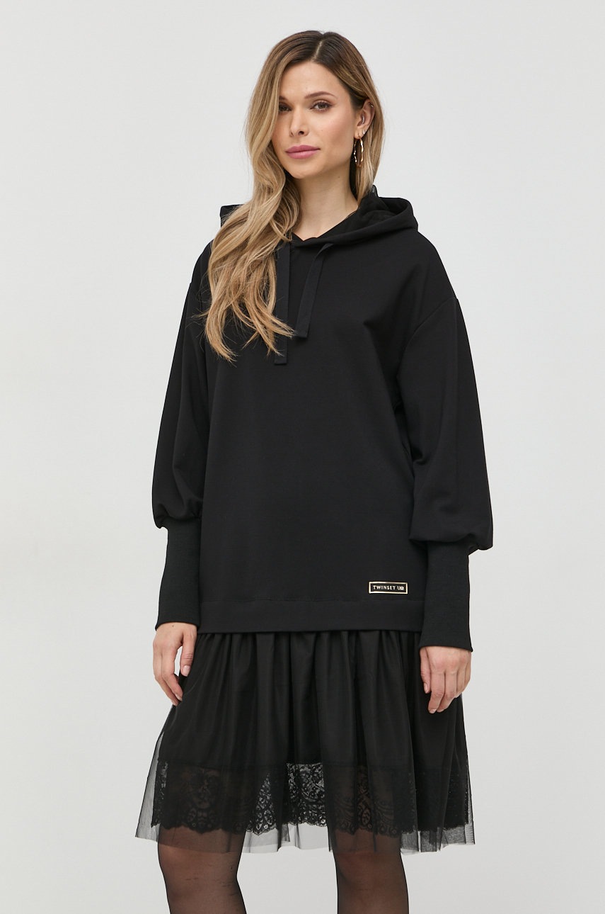 

Рокля Twinset в черно среднодълъг модел с уголемена кройка, Черен