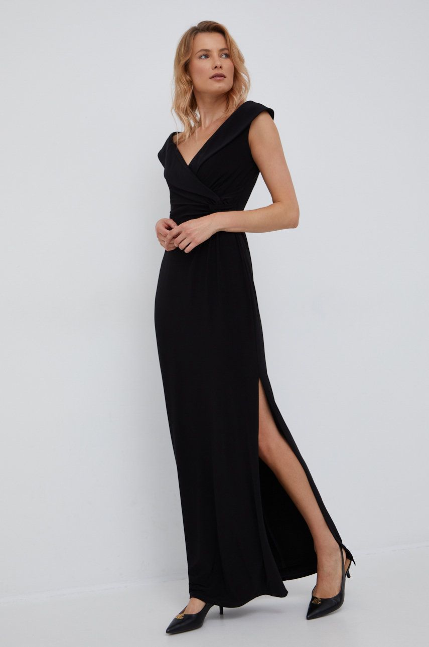 Lauren Ralph Lauren sukienka kolor czarny maxi rozkloszowana
