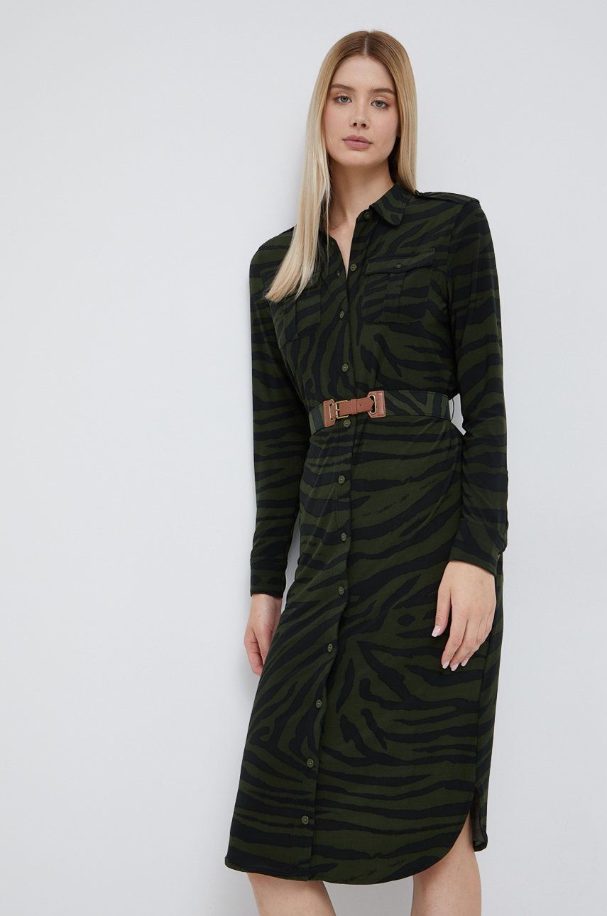 Šaty Lauren Ralph Lauren zelená barva, mini - zelená -  95% Polyester