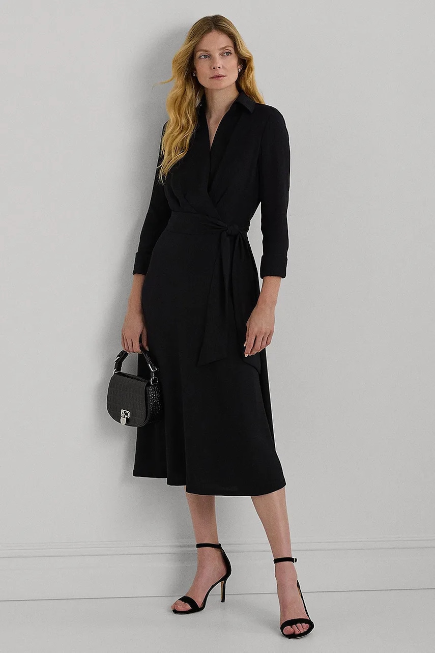 Lauren Ralph Lauren sukienka 250853337001 kolor czarny midi rozkloszowana