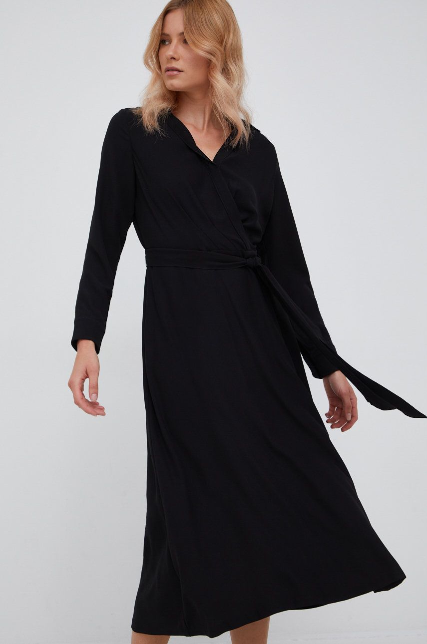 Šaty Lauren Ralph Lauren černá barva, midi - černá -  100% Bavlna