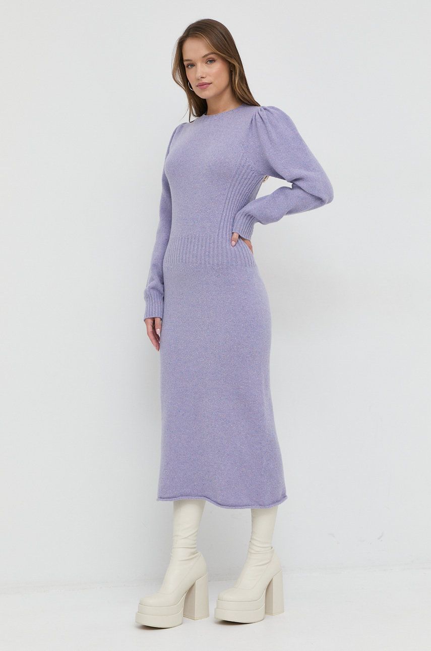 Twinset sukienka wełniana kolor fioletowy maxi dopasowana