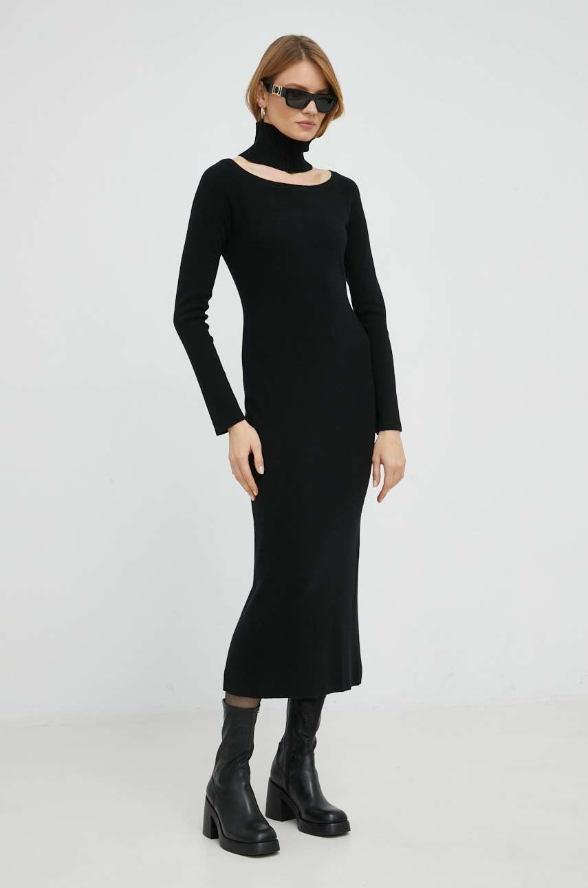 E-shop Šaty z vlněné směsi Twinset černá barva, midi