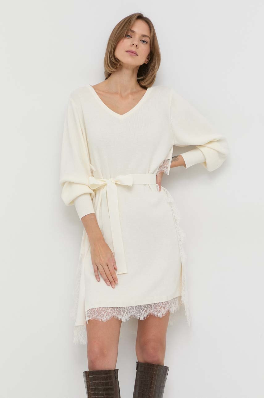 

Рокля с вълна Twinset в бежово къс модел със стандартна кройка, Бежов