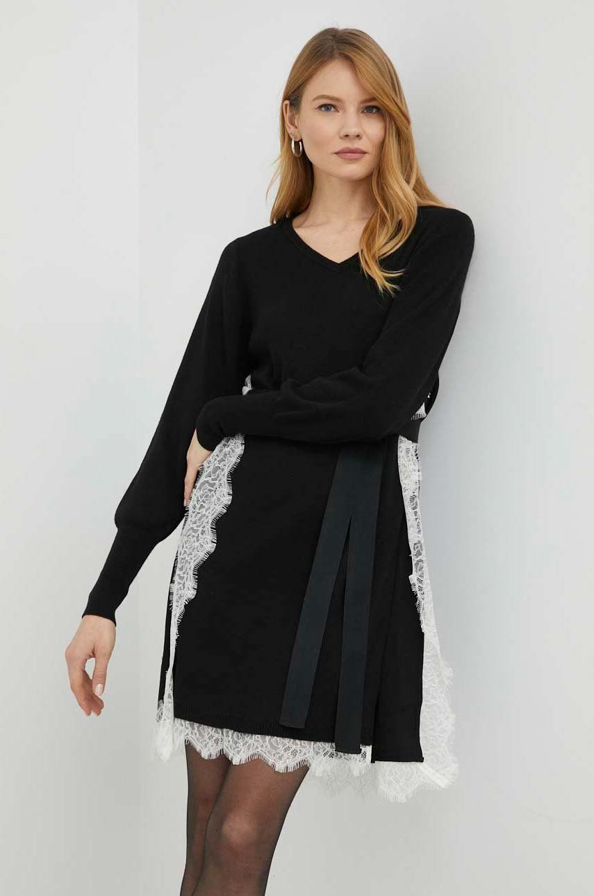 Twinset sukienka z domieszką wełny kolor czarny mini prosta