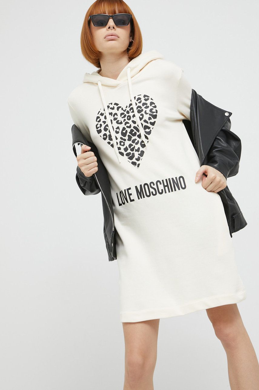 Love Moschino sukienka bawełniana kolor beżowy mini prosta