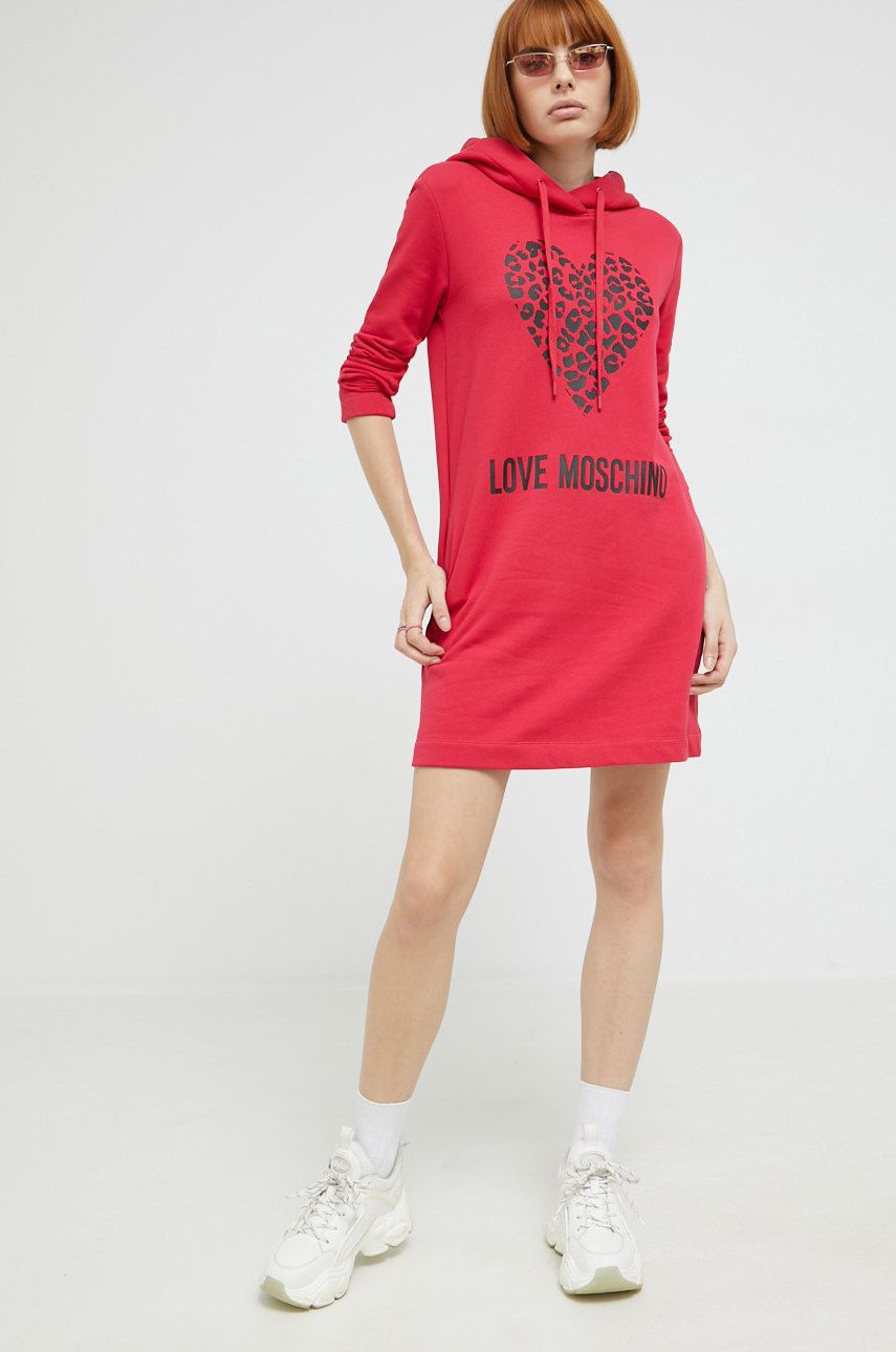 Love Moschino sukienka bawełniana kolor czerwony mini prosta