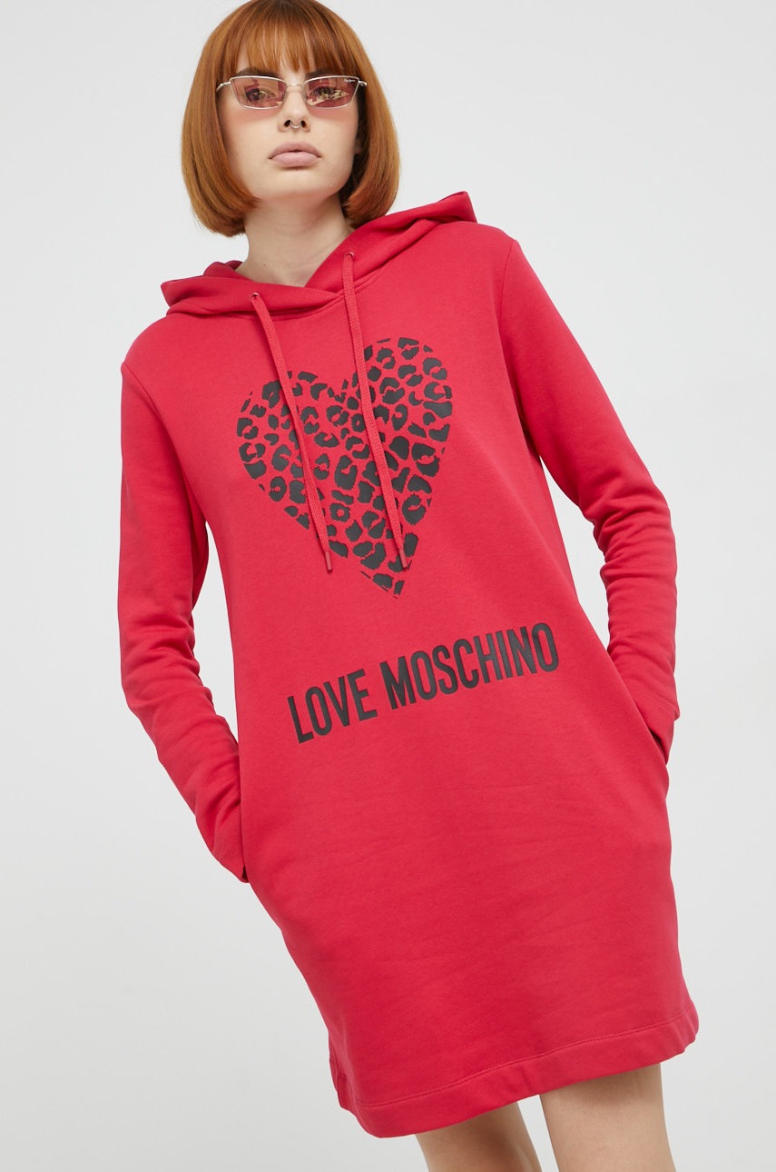 

Хлопковое платье Love Moschino цвет красный mini прямая