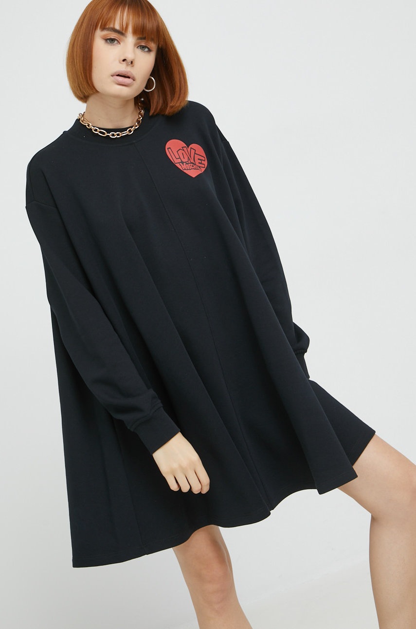 

Хлопковое платье Love Moschino цвет чёрный mini oversize