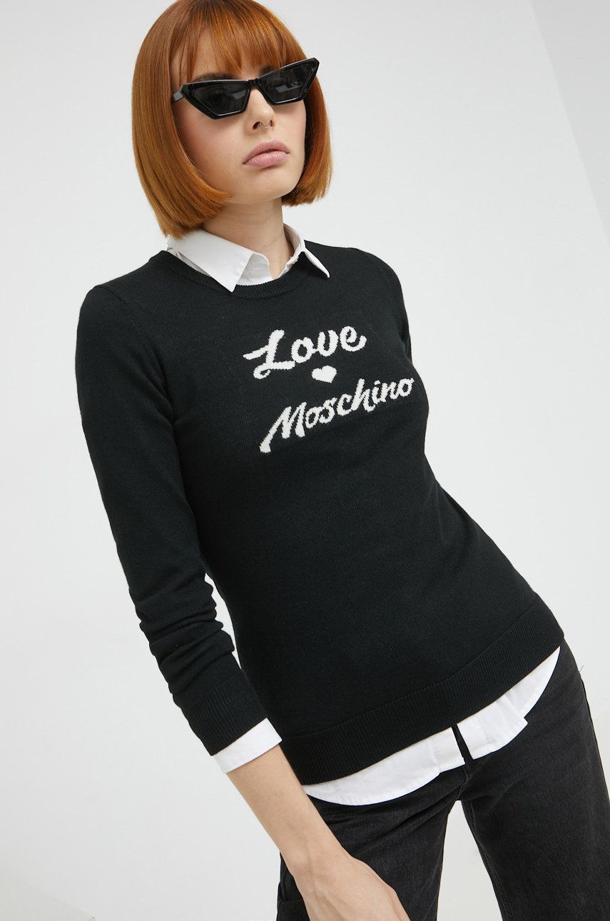 Love Moschino sweter wełniany damski kolor czarny lekki