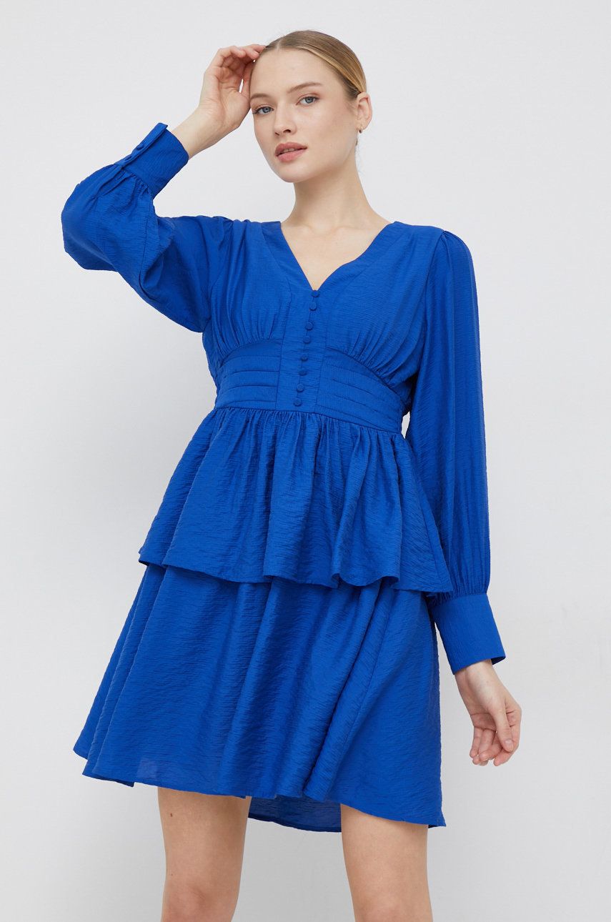 Šaty Y.A. S Daza tmavomodrá barva, mini - námořnická modř -  85% LENZINGOVÁ ECOVERO viskóza