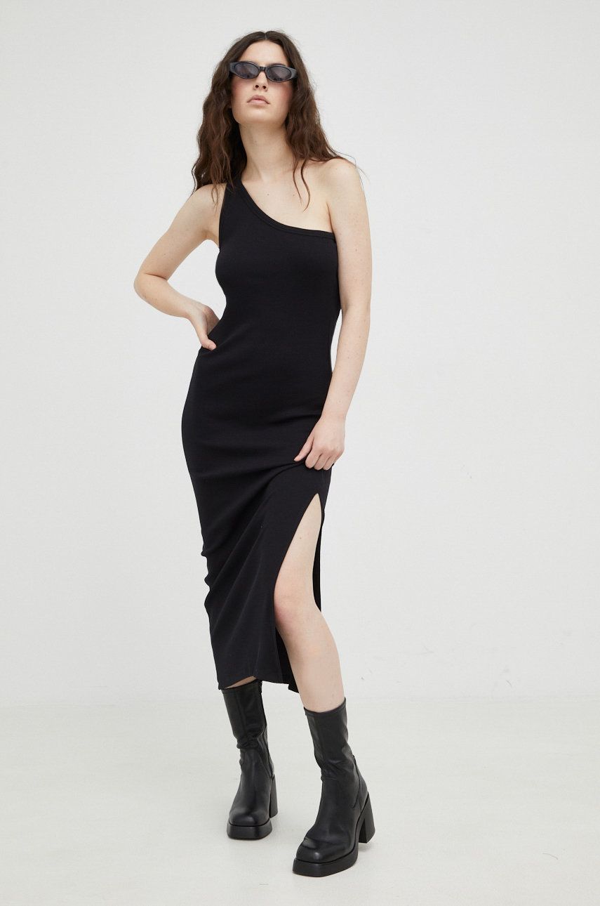 Šaty Gestuz černá barva, midi - černá -  95% Bavlna